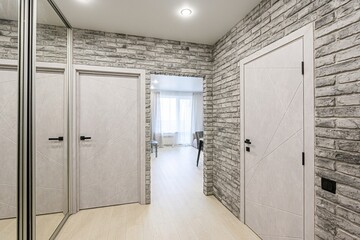 standard room interior apartment. room doors, renovation corridor lobby entrance hall