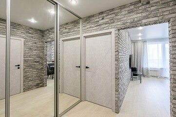 standard room interior apartment. room doors, renovation corridor lobby entrance hall