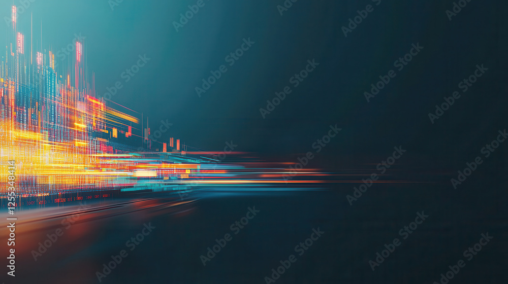 Poster vibrant digital abstract art showcasing technology and data flow in motion