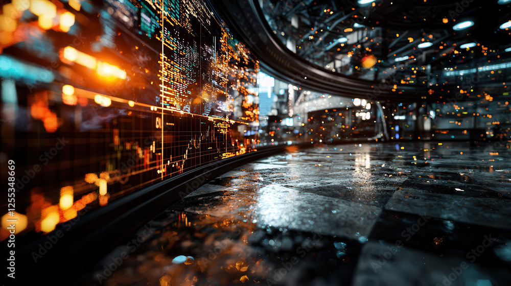 Poster modern digital finance ecosystem showcasing advanced technology and data visualization in futuristic