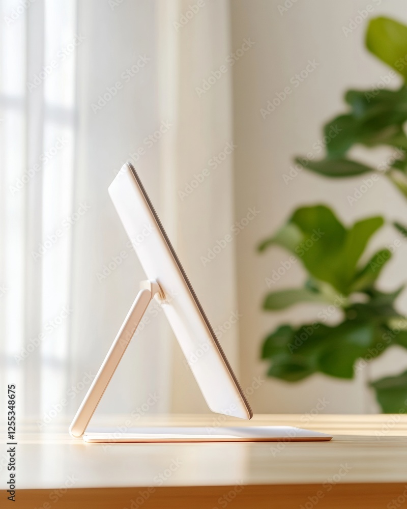 Poster Scandinavian Minimalist Digital Workspace Sleek Tablet with Stylus in Sunlit Room - Optimized for E-Learning Experience and Professional Productivity Enhancements