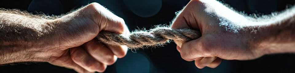 Naklejka premium Two Hands Gripping Hemp Rope