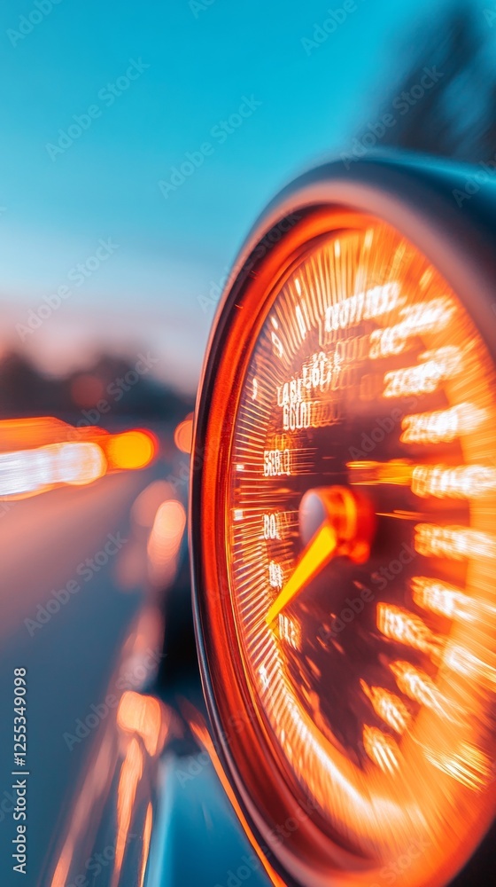 Poster high-octane dashboard display illuminated speedometer with motion blur effects - transportation safe