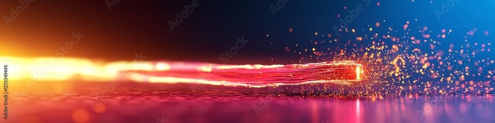 Fototapete Dynamic Particle Stream Graphics Abstract Light Trails on Dark Backdrop - Tech Visualization for Data Flow Dynamics in Commercial Innovation and Digital Business Solutions