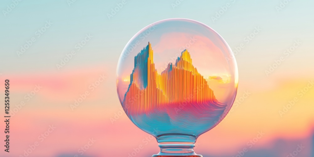 Aufkleber Vibrant Gradient Data Sphere Iridescent Glass Visualization Art in Sunset Palette for Cutting-Edge Business Intelligence Displays and Data-Driven Insights