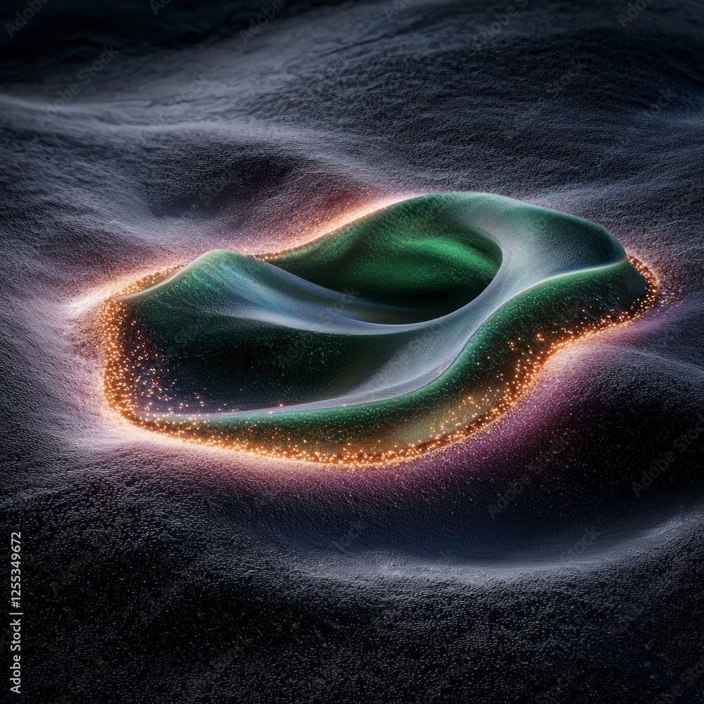 Poster abstract green particle form glowing in dark background