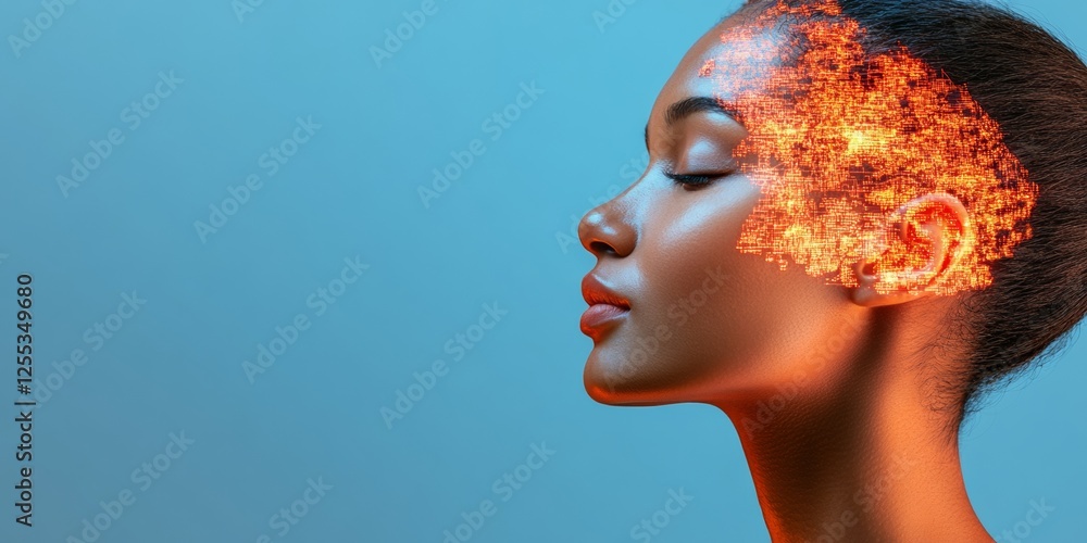 Aufkleber AI-Enhanced Facial Data Visualization Neural Network Pattern on Digital Interface - Modern Business Intelligence and Decision-Making Tool for Tech-Savvy Enterprises
