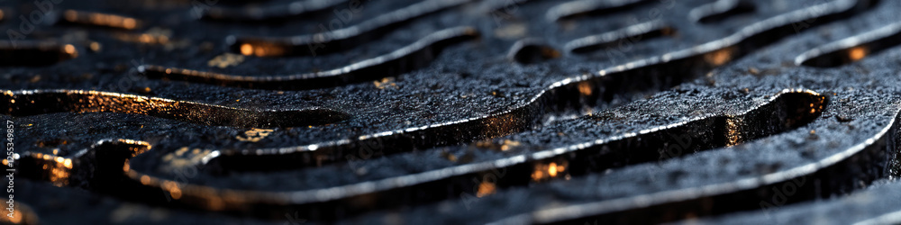 Poster close-up of textured metallic surface with grooved pattern