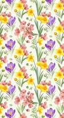 Seamless floral pattern with vibrant flowers.