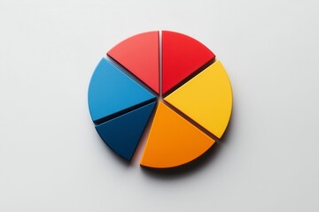 Colorful pie chart displaying six segments in blue, red, yellow, and orange on a neutral background during creative project