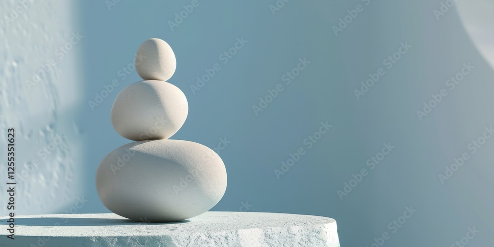 Poster a refined minimalist composition with a light pastel blue background, clean lines and abstract shape