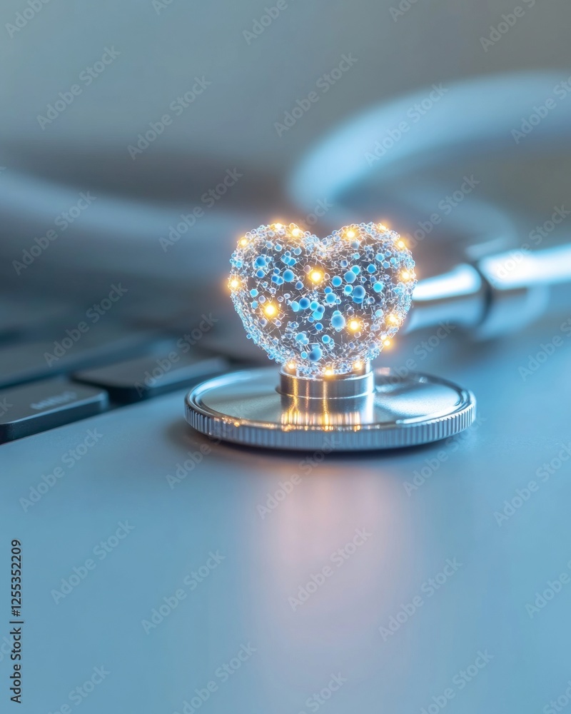 Aufkleber future-forward telemedicine illuminated heart on stethoscope with sleek metallic and glass features 