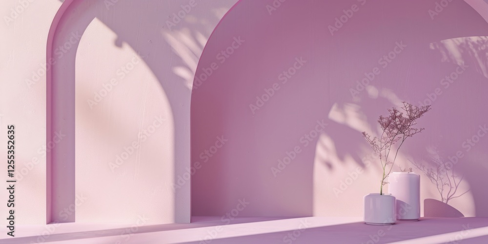 Poster a refined minimalist composition with a light pastel purple background, clean lines and abstract sha