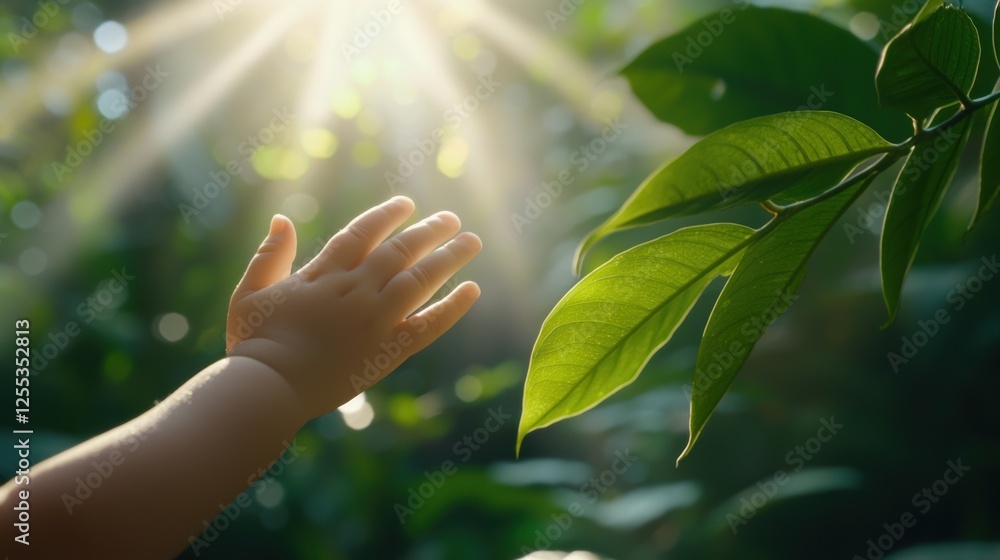 Poster sun rays filtering through a thick canopy in a lush rainforest setting