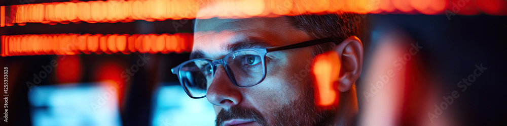 Aufkleber man viewing digital data display