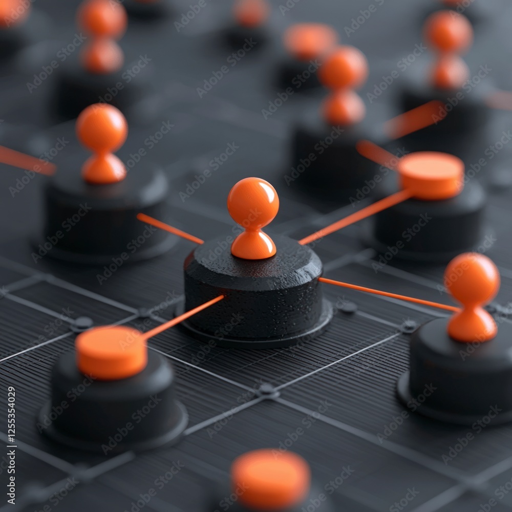 Poster abstract network connection: orange and black 3d rendering