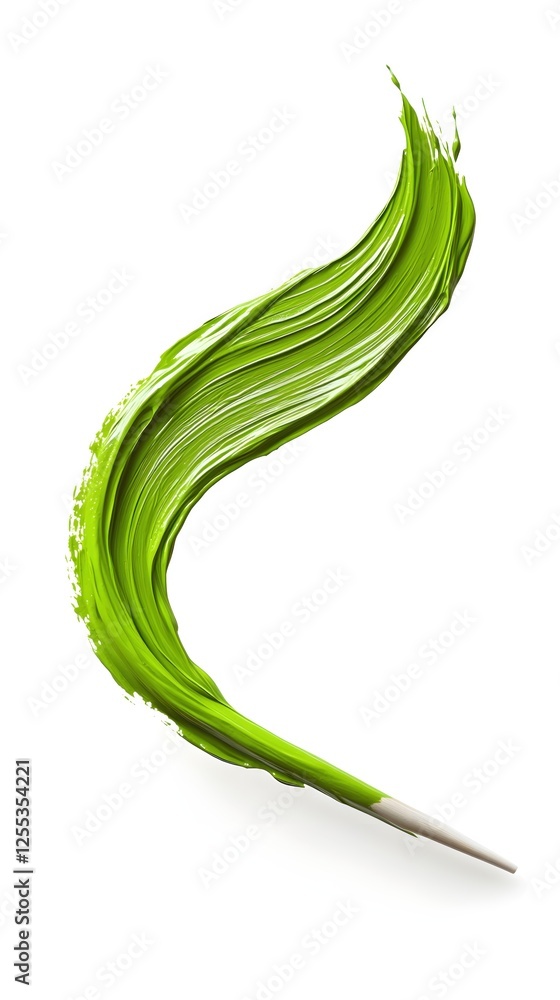 Poster vibrant green paint stroke on white background creating a dynamic artistic visual element