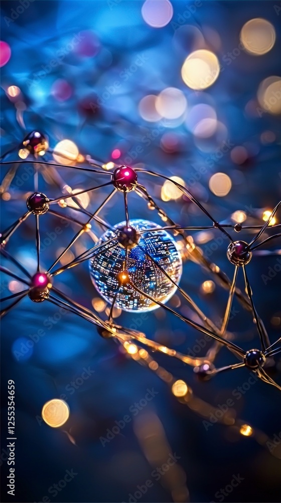 Poster abstract network sphere with bokeh lights