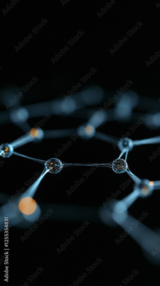 Poster abstract network visualization glowing blue nodes and connections dark background