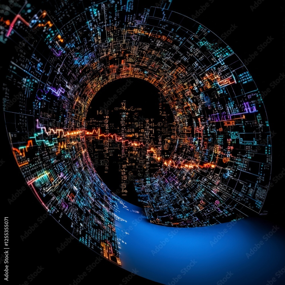 Poster abstract night cityscape data visualization with spiral pattern