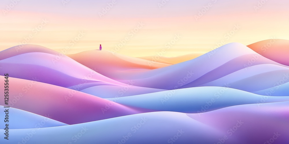 Poster abstract minimalist landscape with smooth curves and vibrant gradient of blues and purples