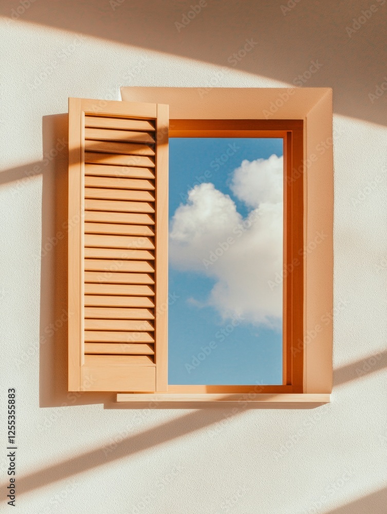 Aufkleber contemporary warm-toned window with cloud view architectural texture and natural lighting for minima