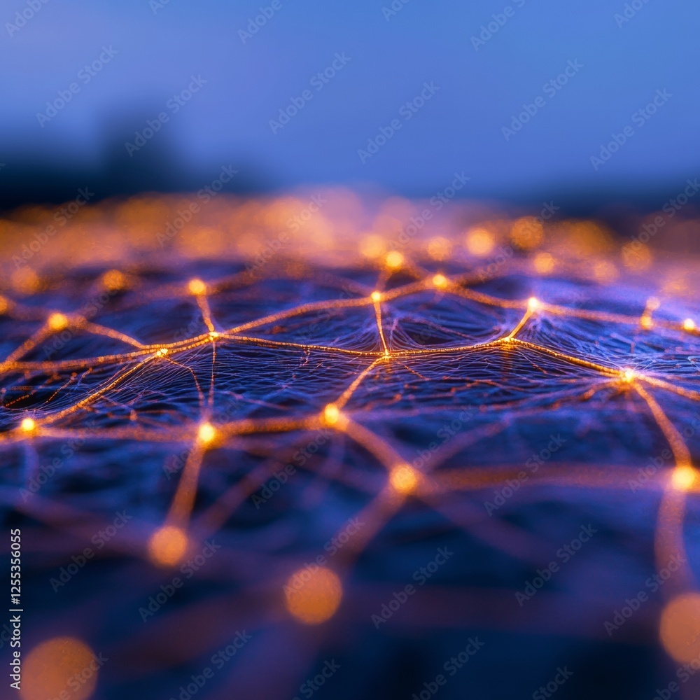 Poster Futuristic Digital Brain Network Abstract Neural Mesh on Deep Blue - Advanced Learning and AI Education Imagery for Tech Marketing and Virtual Classroom Innovation