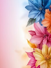 Fototapeta premium Vibrant flowers in various colors against a soft gradient background.