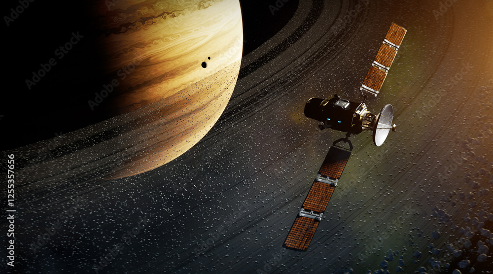 Canvas Prints satellite in space passing planet, 3d animation