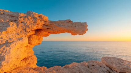 Sunlit Coastal Cliffs Rugged Stone Arch over Ocean at Sunset - Adventure for Travel Branding and Authentic Exploration Experiences