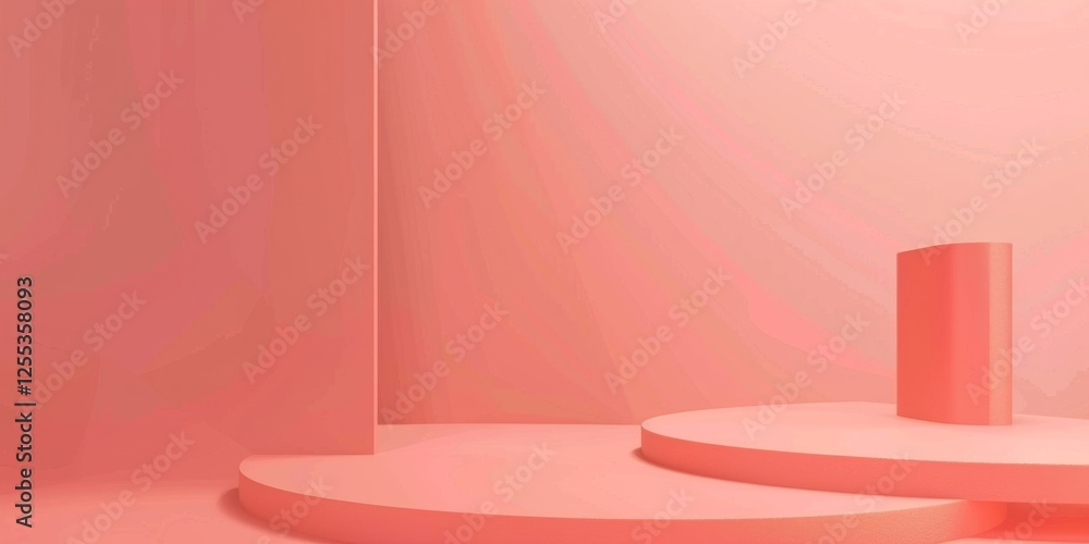 Poster a refined minimalist design with a light coral background, subtle shapes and smooth gradients, moder