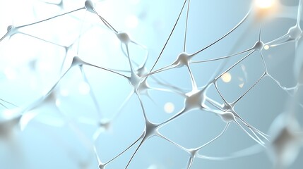 Abstract neural network representation with glowing nodes and connecting lines in soft blue hues.
