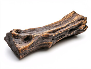 Dried wooden trunk with rough and weathered texture, isolated on white background, ideal for design and material reference