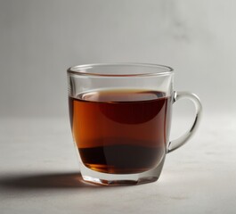 black tea in a transparent cup on a white background