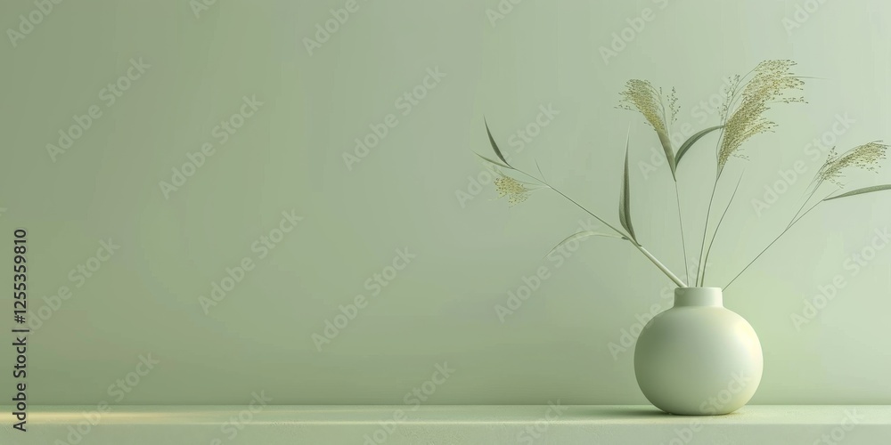 Poster a refined minimalist design with a light pistachio green background, subtle shapes and smooth textur