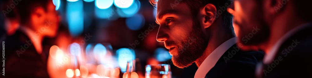 Aufkleber man with beard at dimly lit event