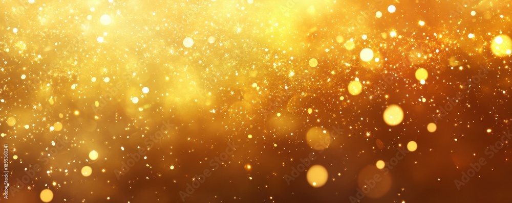 Poster abstract golden glittering background with bokeh and light particles