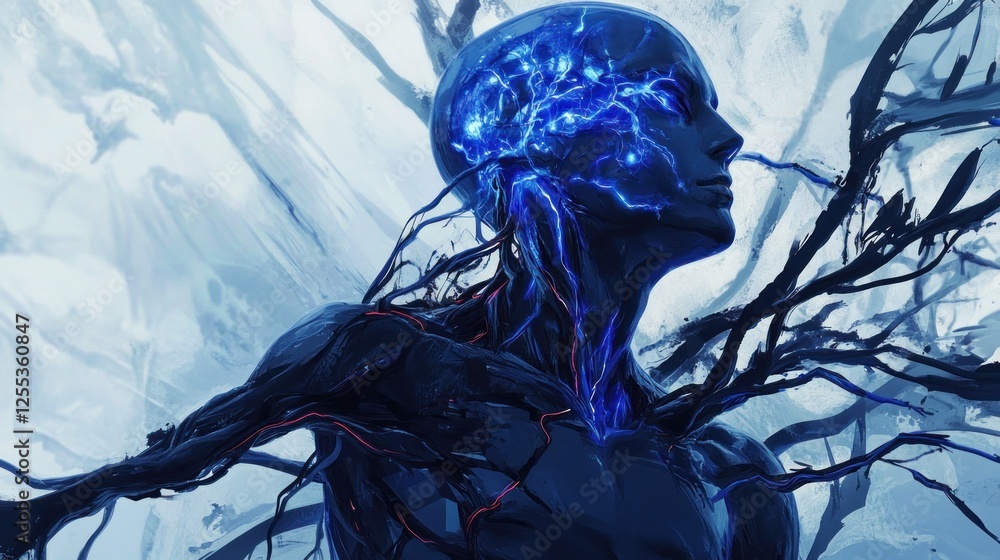Poster abstract depiction of neural networks and human mind connection