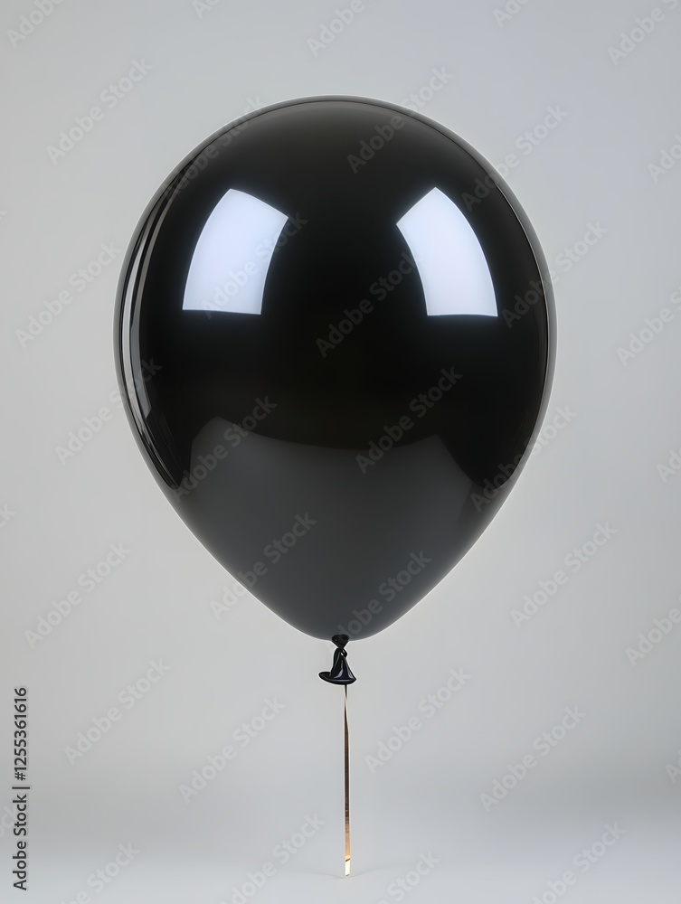 Poster elegant black balloon floating in a minimalist studio setting with soft light and reflections