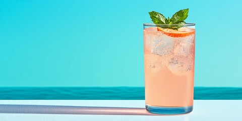 Obraz premium Fruit-Forward Summer Cocktail Fresh Herb Garnished Glass by Infinity Pool - Luxury Resort Promotion for Exclusive Lifestyle and Visual Branding in Hospitality