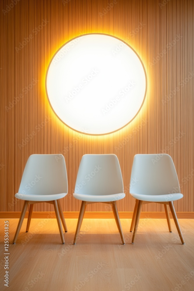 Poster nordic minimalist seating contemporary white chairs in warm wood setting - versatile office design a