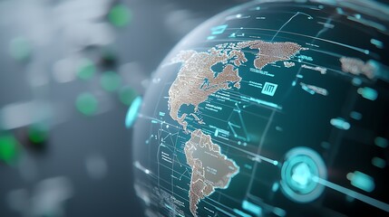 Digital representation of Earth with data visuals and tech elements, highlighting innovation and connectivity.