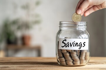Minimalist Home Finance Setup Clear Glass Jar with Coins on Wooden Table - Smart Budgeting Guide and Personal Savings Strategy for Modern Living Spaces