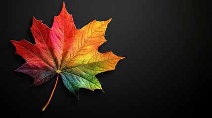 Autumn rainbow maple leaf on a black background, vector illustration. Vector design element for an autumn season promotion banner