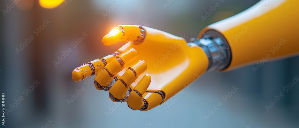 Aufkleber futuristic robotics insight metallic and plastic robotic arm in outdoor scenery - advanced automatio