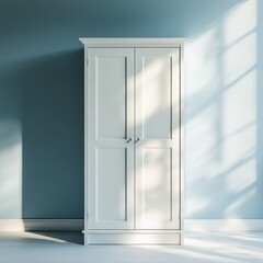 White wardrobe in sunlit room, interior design