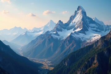 Fototapeta premium Majestic mountain peaks stretching towards the sky, sky, panoramic, landscape