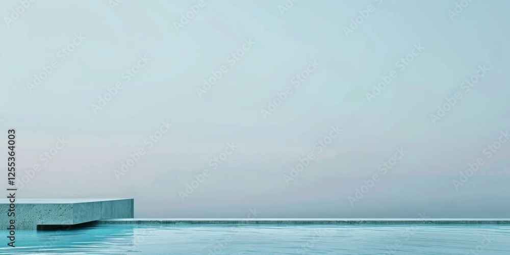 Poster a serene minimalist composition against a calming blue backdrop, subtle gradients and soft textures,