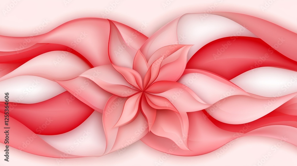 Poster abstract red flower with flowing lines design on soft white background graphic element
