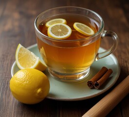 tea with honey and lemon on the table